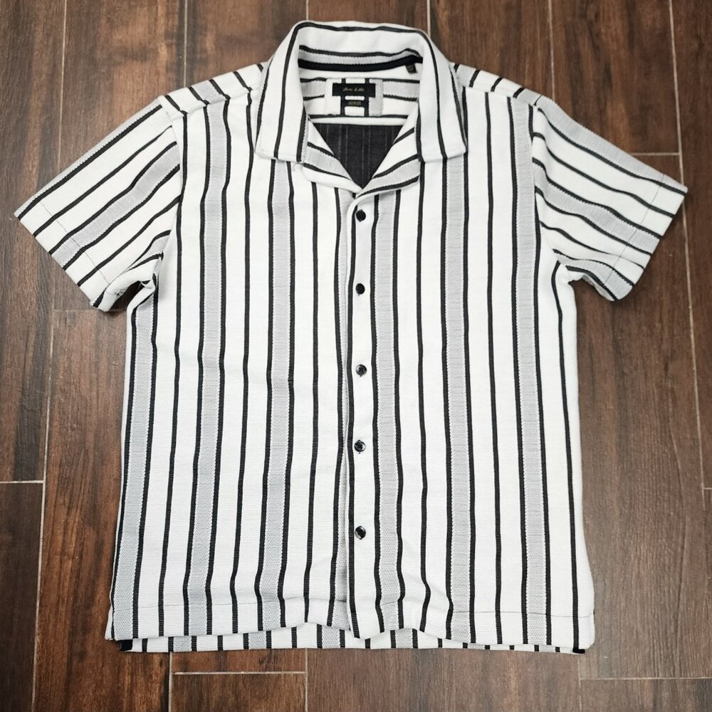 Porter & Ash Shirt Mens Medium Camp Collar Polo Striped Button Jacquard Woven